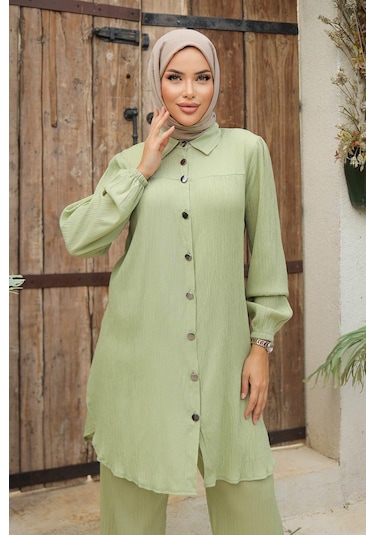 Büzgü Detaylı Tesettür Mint Takım Mint Mint Yeşili
