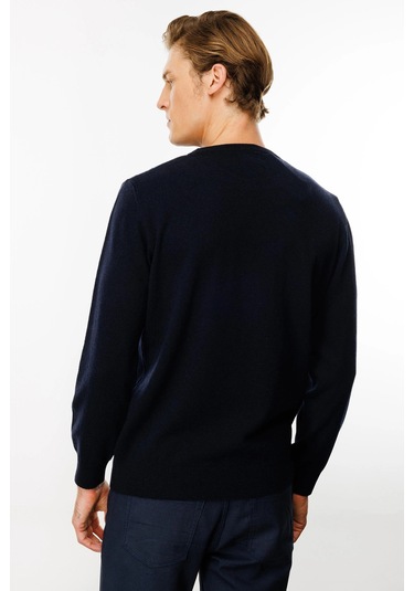 Desen Triko Erkek Sıfır Yaka Önü Baklava Desenli Kazak 24511 Koyu Lacivert Koyu Lacivert