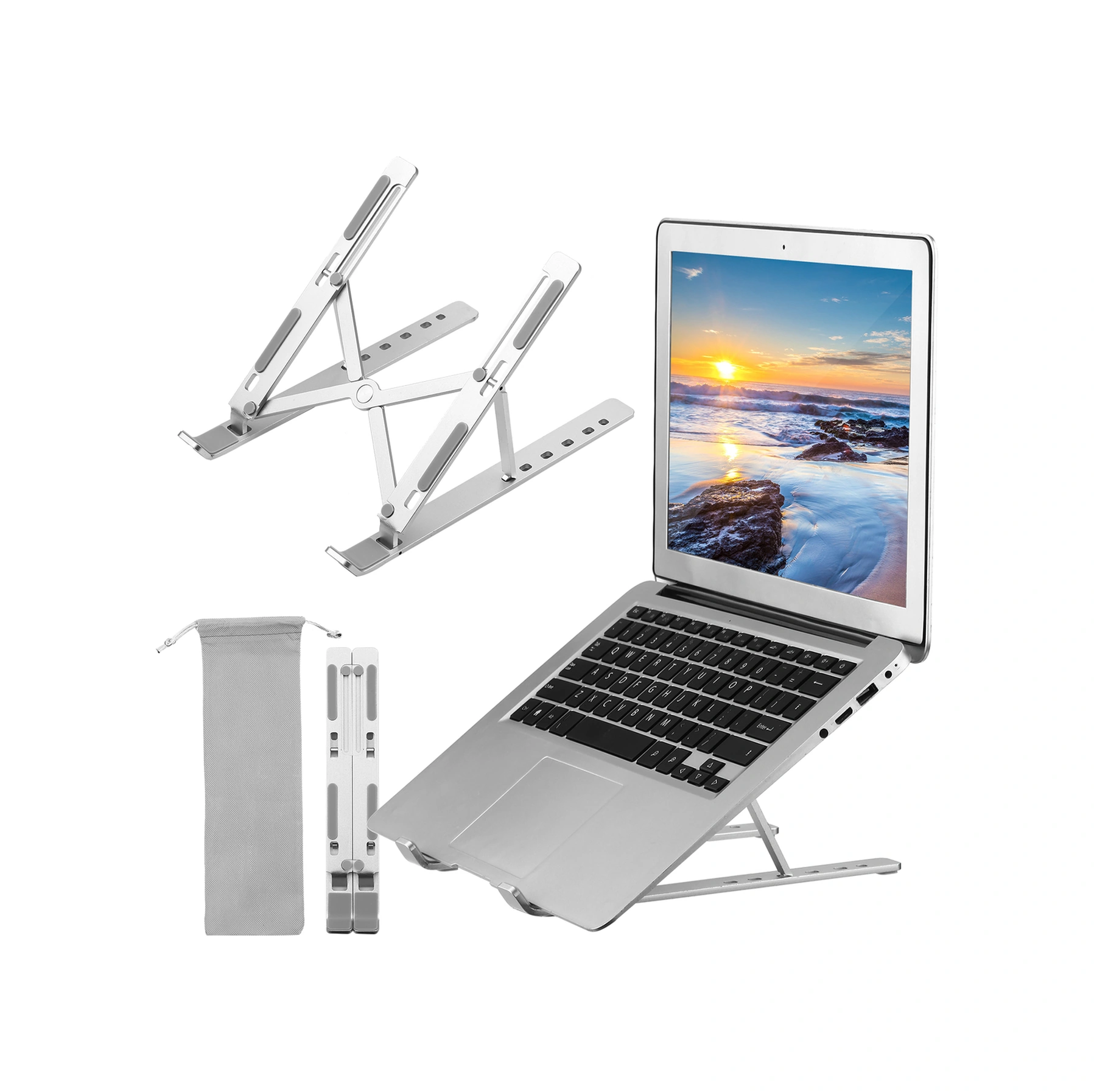 Kosona Alüminyum Folding Laptop Stand: 6 Seviye Yükseklik Ayarlı, Soğutma Özelliği, 10-15.6 İnç Cihazlar İçin Taşınabilir Destek