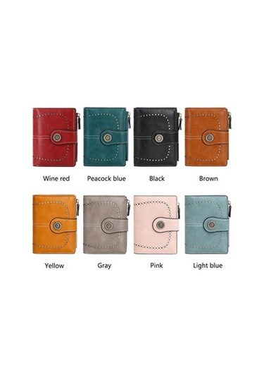 Linjinxu Rfıd Hırsızlık Önleyici Fırça Kadın Cüzdanı Çoklu Kart Pozisyonlu Tokalı Cüzdan Kısa Fermuarlı Çanta Siyah Siyah