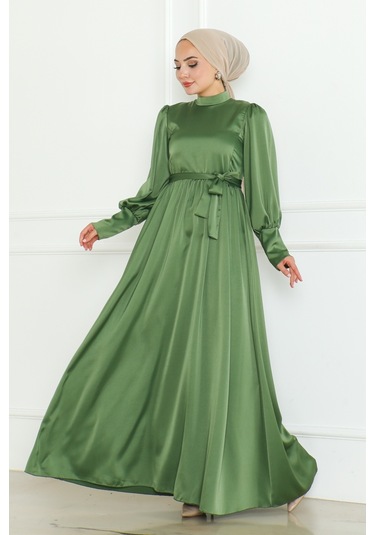 Kuşaklı Saten Abiye 1136 - Haki