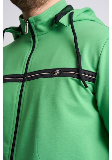 Shooter Sportswear Klasik Antrasit Erkek Eşofman Takımı Çıkartılabilir Kapüşonlu Rahat Kalıp Yeşil