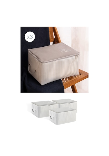 Ocean Home Textile 3'lü Küçük Boy Gri Çizgili Stuff & Things Hurç Set 30 x 22 x 18 cm