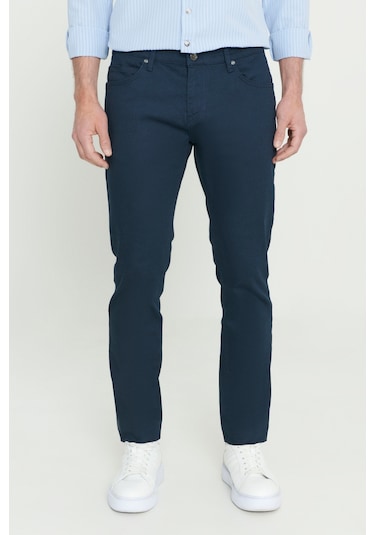 AC&Co / Altınyıldız Classics 360 Derece Her Yöne Esneyen Slim Fit Dar Kesim Diyagonal Desenli Erkek Pantolon Lacivert Çok Renkli