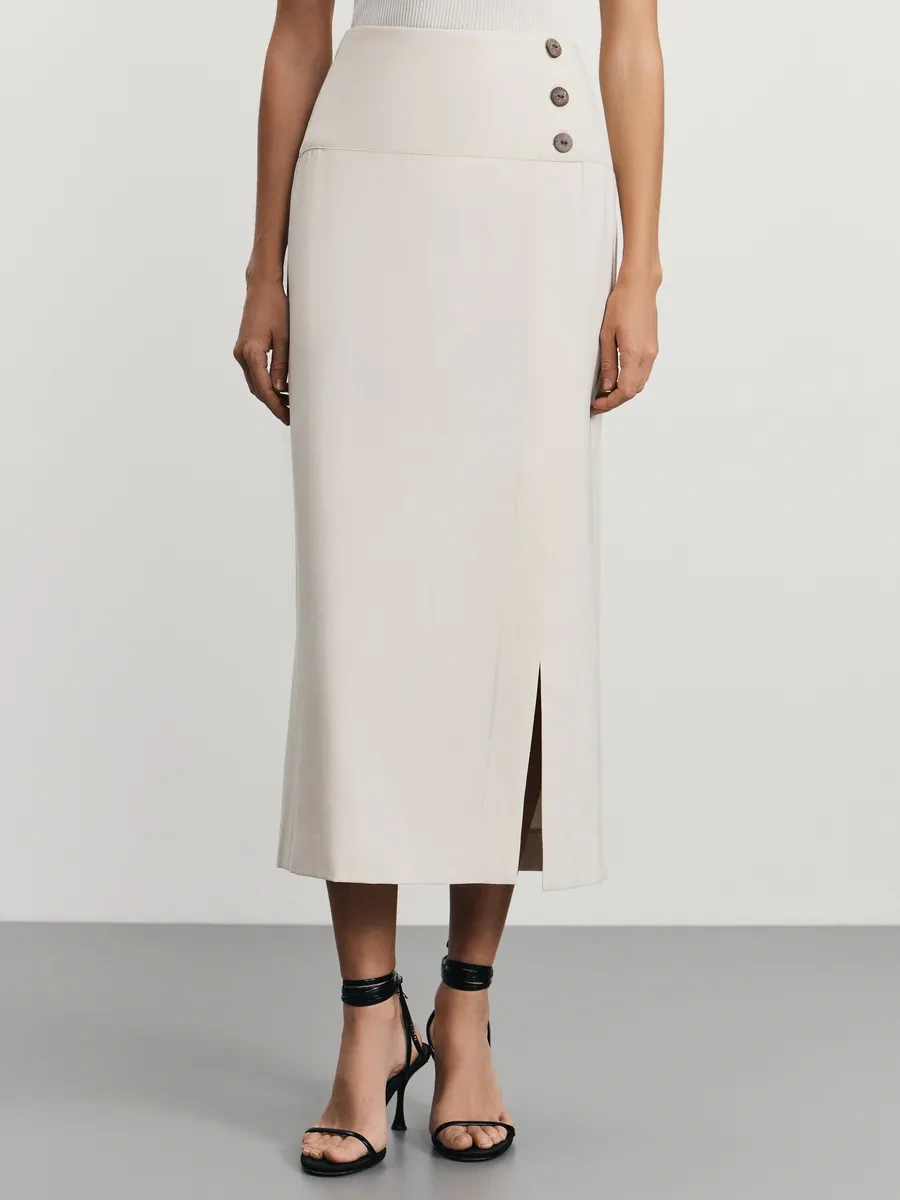 Zarına Dekoratif Düğmeli Kurşun Kalem Etek 432730006 Sütlü