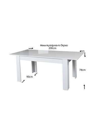 Pasific Home Bois Açılır Yemek Masası Parlak Beyaz
