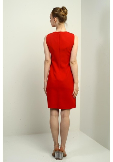 Kadın Kendinden Telalı Yan Düğmeli Kısa Elbise-40797 Kırmızı