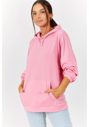 Armonika Kadın Toz Pembe Kapüşonlu Cepli Sweatshirt Arm-21k024027