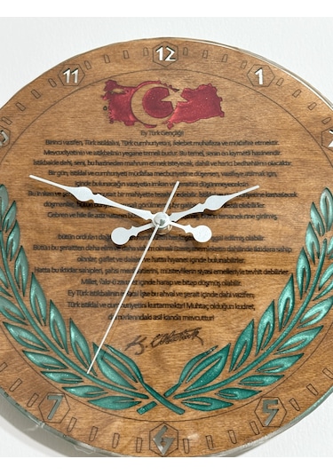 Ahşap Duvar Saati - Gençliğe Hitabe - Epoksi Reçine Kaplamalı - 30 Cm Ahşap