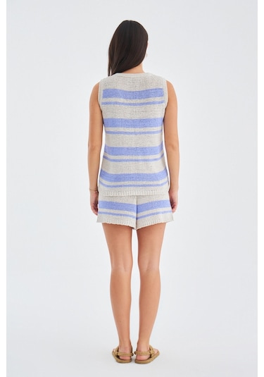 Peraluna Laura Top & Shorts Yazlık Kadın Triko Şort Takım Taş-Lila Taş Rengi - Lila