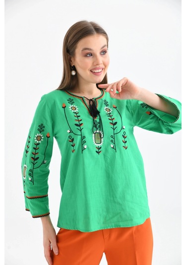 Dokuma Yazlık Bluz Yeşil