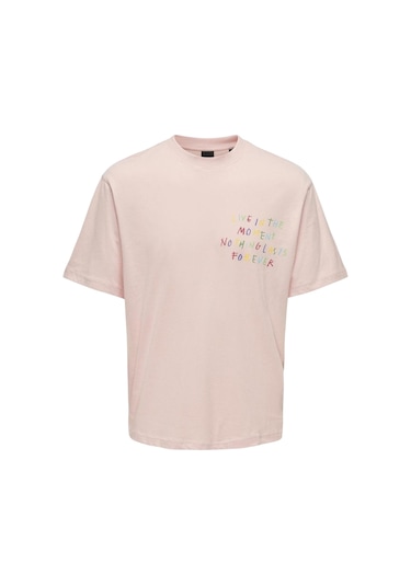 Only O Yaka Baskılı Erkek T-shirt Onsmanı Lıfe Rlx Hıdeout Ss Tee Pembe