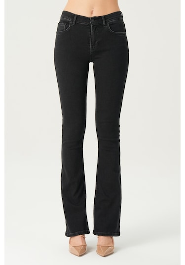 Aurora Siyah Normal Bel Patı Fermuarlı Skinny Flare Jean Pantolon C 4810-006 Siyah