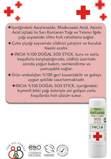 INCIA %100 Doğal Sos Stick Anlık Yatıştırıcı Organik Yalancı İğde Hızlı Koruma Bitkisel 6 g