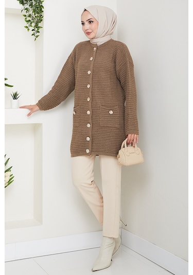 Lezgi Düğmeli Triko Hırka 1599 - Açık Kahve Sütlü Kahve