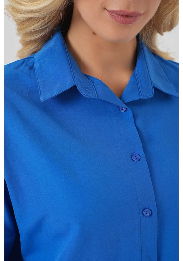 Bigdart Oversize Uzun Basic Kadın Gömlek 3900 Saks