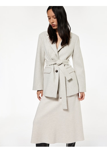 Koton Kuşak Detaylı Uzun Kollu Cepli Kaşe Kaban Vızon Melanj 6wak20193ew Vizon