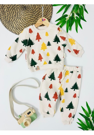 Orman Desen Omuzdan Çıtçıtlı Şardonlu Kışlık 2li Takım Krem