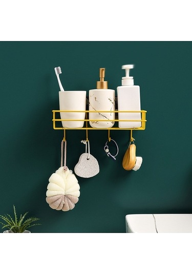 Flybuy Çelik Banyo Rafları, Tuvalet Dekoratif Raflar, Kancalı Delikli Dekoratif Banyo Depolama Rafları Renkli