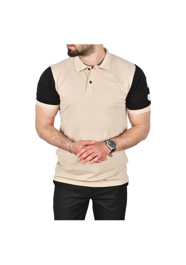 Deepsea Erkek Bej Dar Kesim Pamuklu Polo Yaka Tişört Slim Fit Nefes Alan Kıvrılmaz Polo Yaka Tişört 2503022 Bej