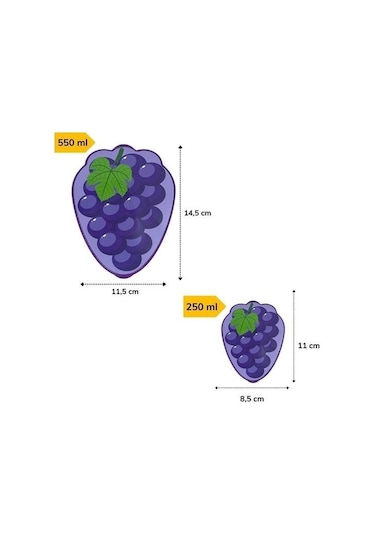 Buffer 2'li İç İçe Geçebilen Üzüm Model Saklama Ve Beslenme Kabı Seti 550 Ml + 250 Ml Çok Renkli