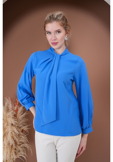 Elegance Bağlamalı Bluz Mavi
