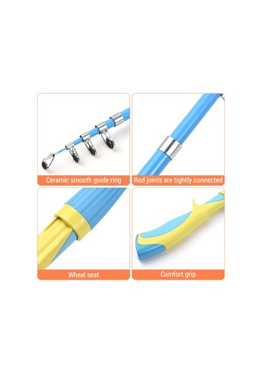 Maiyame Çocuklar İçin 1.3m Uzunlukta Teleskopik Balıkçılık Kamışı, Anti-kayma Kolu, Tüm Su Tiplerinde Kullanım, Turuncu Turuncu