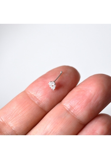 Heppii 925 Ayar Gümüş Taşlı Kalp Model Hızma Burun Piercing Gümüş