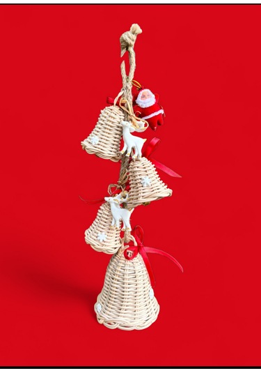 Bambu 4'lü Noel Çanı,geyik Noel Baba Arajmanlı Kapı Duvar Dekoru 33cm