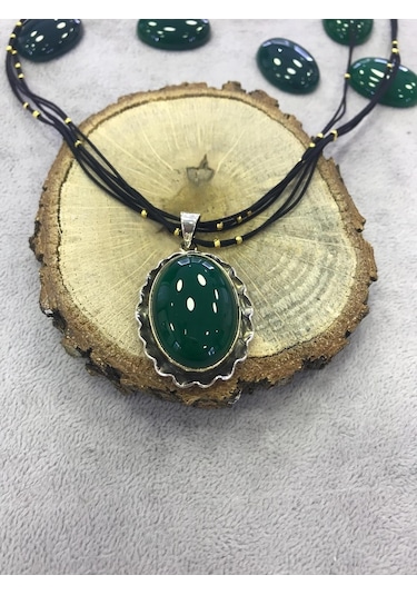 Yeşil Akik Taşlı Gümüş Kolye 925 Ayar 512653977