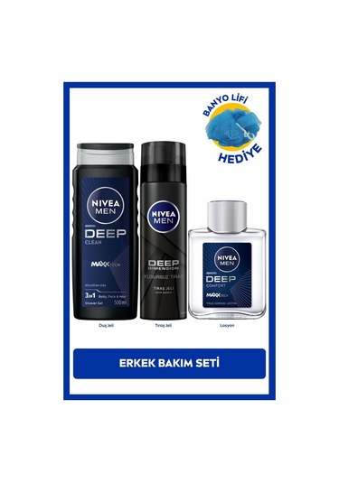 Men Erkek Deep Dimension Duş Jeli 500ml, Tıraş Jeli 200ml Ve Tıraş Sonrası Losyon 100ml, Lif Hediye