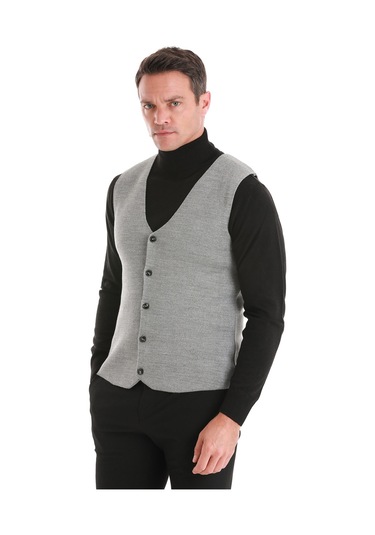 Gri Regular Fit Düz V Yaka Triko Yelek 34171023a002 007