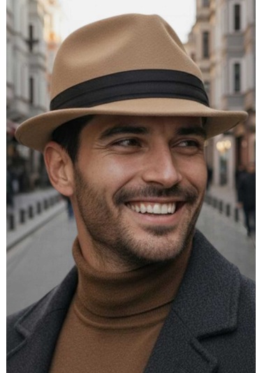 Uniquetrenders Erkek Premium Lüx Kaşe Jackson Fötr Şapka Camel