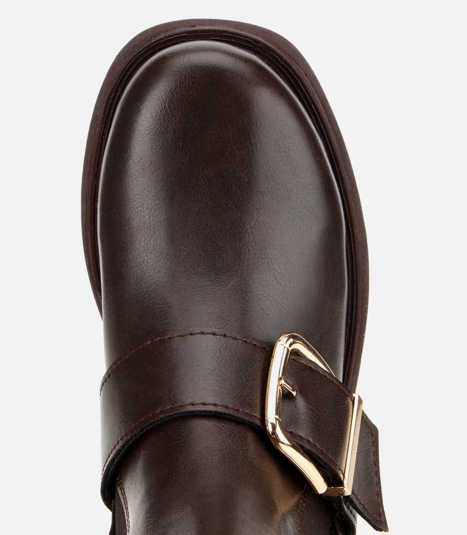 Hotiç Kadın Kahverengi Lastik Detaylı Tokalı Kalın Tabanlı Düz Bot 01boh314870a480 01boh314870a480 Kahverengi