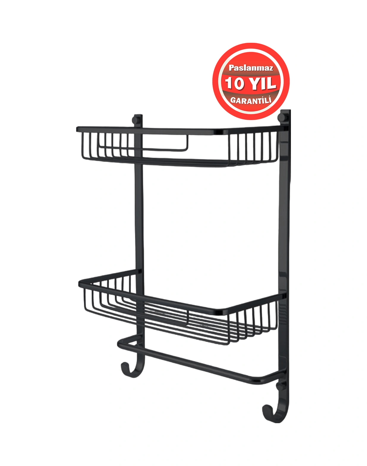 Çelik Banyo Paslanmaz Pirinç İkili Havluluk Şampuanlık Banyo Rafı Siyah