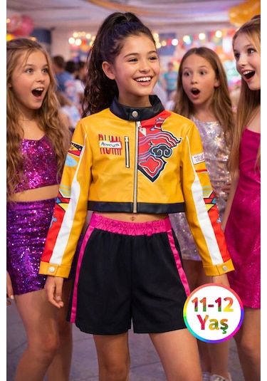Toyfest İblis Avcıları K-pop Karakteri Rumi Netflix Dizisi Cosplay Deri Ceket Etek 2 Parça Kostümü 11-12 Yaş Çok Renkli
