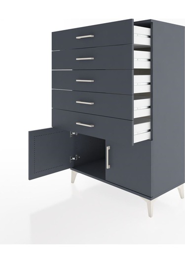 Hyperion Dolap 5 Çekmeceli 2 Kapaklı 88x44x134 Antrasit-antrasit Antrasit