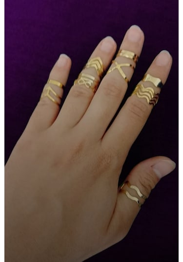 X-lady Accessories Kadın Gold 10'lu Kombin Yüzük Seti - 2897