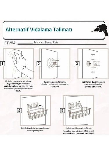 Tek Katlı Banyo Rafı Paslanmaz Yapışkanlı Easyfix Siyah Siyah
