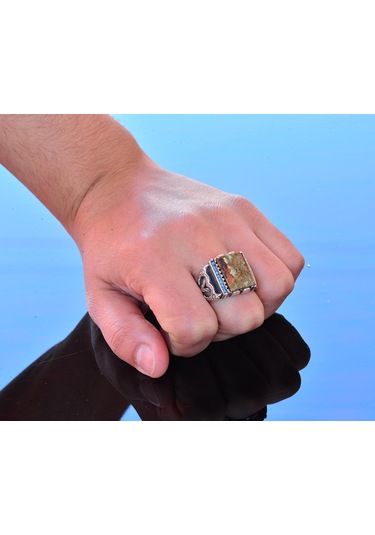 Gerçek Doğal Arizona Turkuaz Taş Yüzük - Gümüş Yüzük - Özel Gümüş Yüzük Stil-1 Gümüş