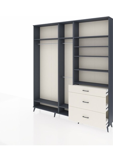 Arges Dolap 9 Raflı 3 Çekmeceli 3 Askılı 220x30x243 Antrasit-antrasit/aytaşı Antrasıt/aytası