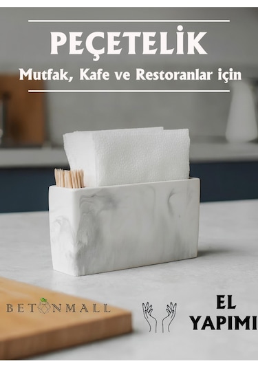 El Yapımı Beton Gri Alçı Peçetelik Minimal Masa Ve Mutfak Dekoru Kafe & Bar İçin Siyah Beyaz