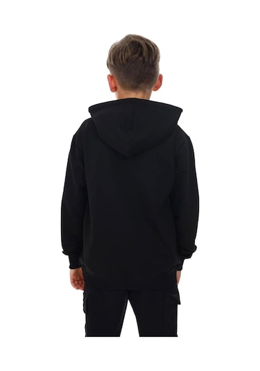 Erkek Çocuk Kapüşonlu Kanguru Cepli Can't Do It Yazılı Sweatshirt-13386-siyah Siyah