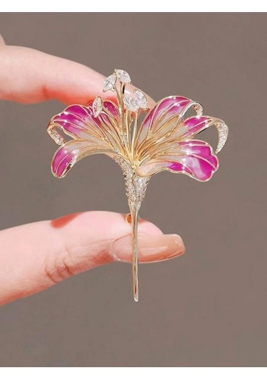 Fashion Jewelry Zambak Çiçekli Broş 359740059 Altın Rengi