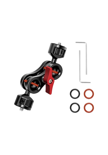 Teltree Siyah Alüminyum Fleksibl Kamera Braketi - Çift 1/4" Vida Bağlantısı, İki Top 360 Döner Mikrofon/monitör/led Işık Tutucu