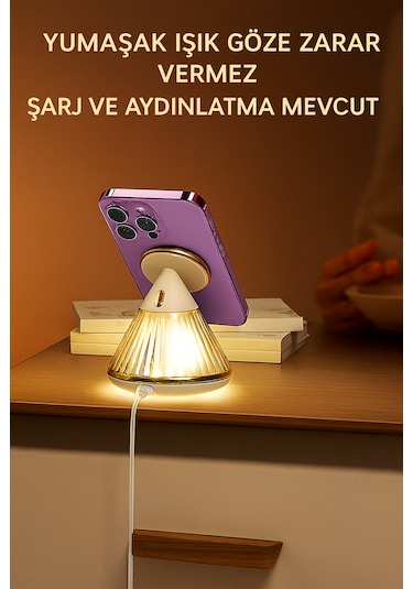 Şarj İstasyonlu Başucu Lambası Manyetik 15w Ayarlanabilir Modern