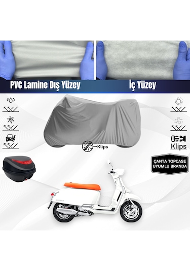 Lambretta G350 Motosiklet Brandası Arka Çanta Topcase Uyumlu Motor Branda