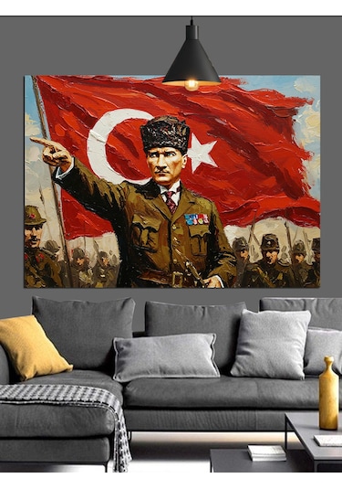 Askeri Üniformalı Atatürk Portresi Dekoratif Kanvas - Mdf Ahşap Tablo