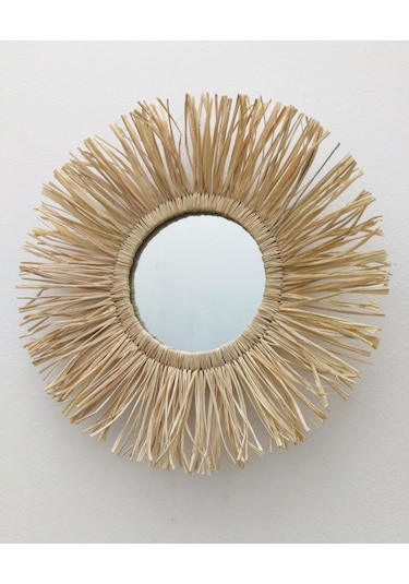 Dekoratif Aynalı Rafya Duvar Süsü Dekor