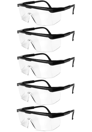 5 Adet İş Güvenlik Gözlüğü Kulak Ayarlı Koruyucu Gözlük Şeffaf